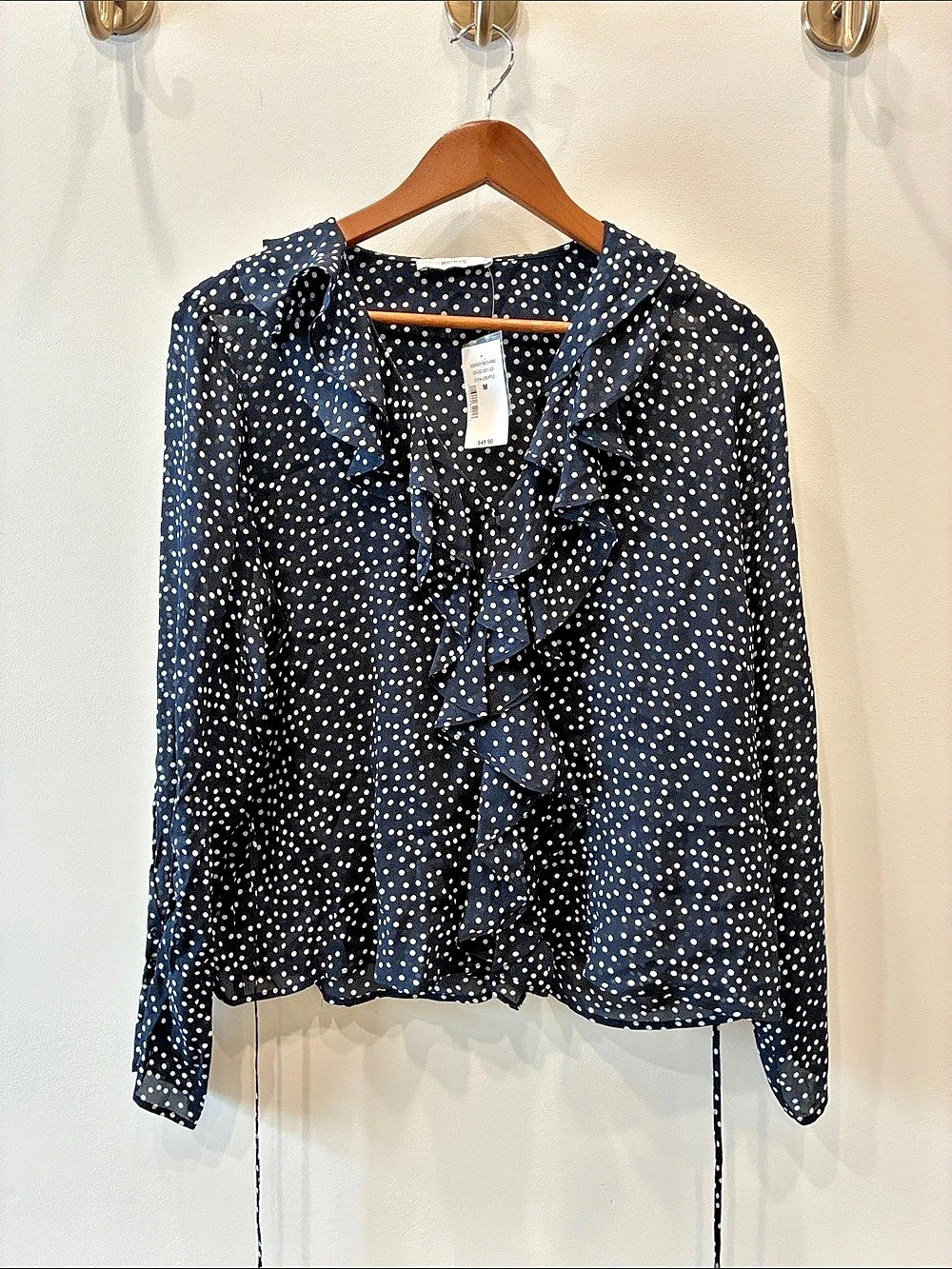 Ricki's Ruffle Blouse Polka Dot in Blue & White / Size Medium NWT
